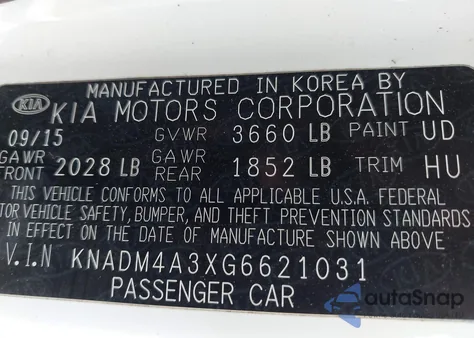 2016 Kia Rio Lx z USA, uszkodzony, nr VIN KNADM4A3XG6621031